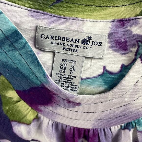 Caribbean Joe Ladies VNeck Floral Top, Size Petite Small, Purple,Teal White - Picture 4 of 7